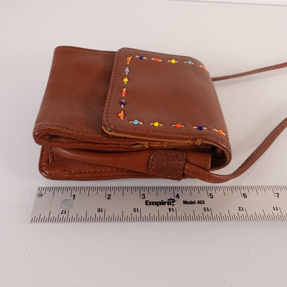 Vintage Fossil Crossbody Bag Small Brown Leather Multi Color Beaded Stitching - Picture 11 of 12